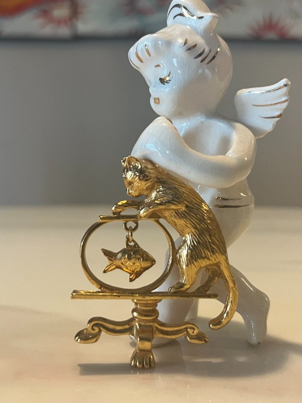 Vintage Avon Cat & Fish Bowl Gold Tone Brooch